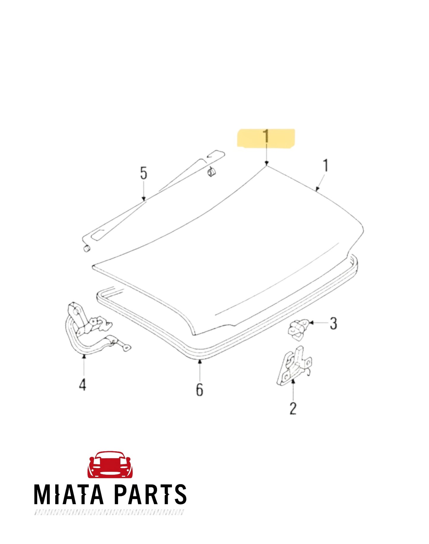 Miata Parts NZ genuine Mazda MX5 NA boot lid for 1989-1997 models. Diagram shows part 1.