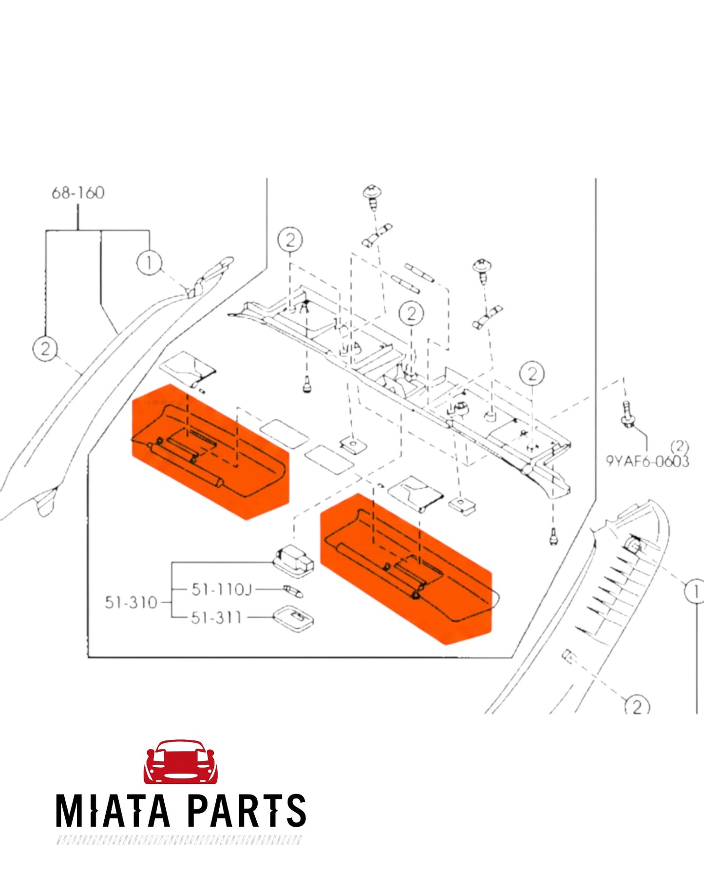 Miata Parts NZ genuine Mazda MX5 NC sun visor diagram highlighting replacement parts for 2005-2015 models