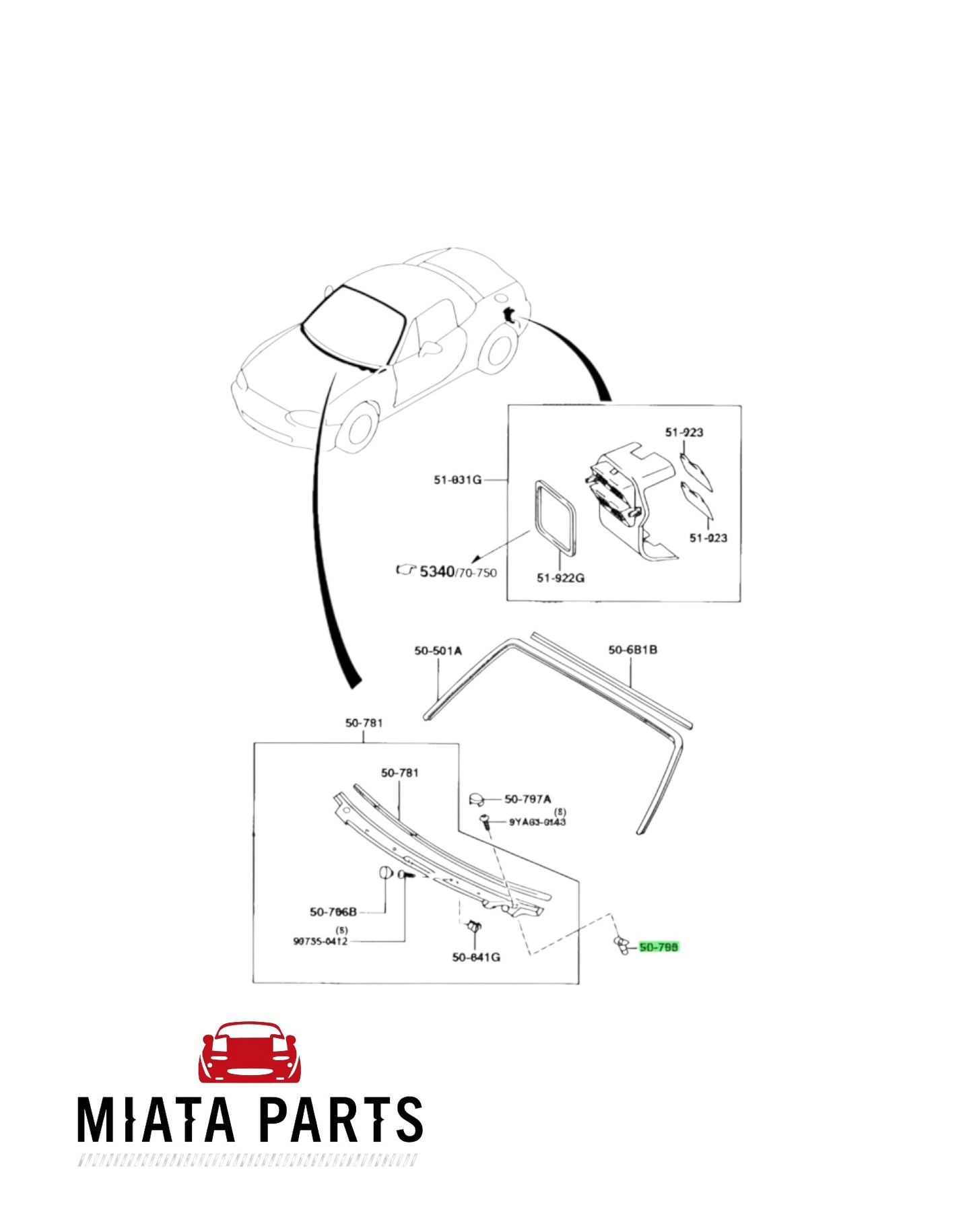 Miata Parts NZ genuine MX5 NA wiper cowl screw grommet for 1989-1997 Mazda MX5 NA.