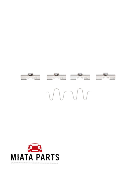 Miata Parts NZ brake caliper hardware kit with metal pad clips and spring clips for Mazda MX5 NA and NB models.