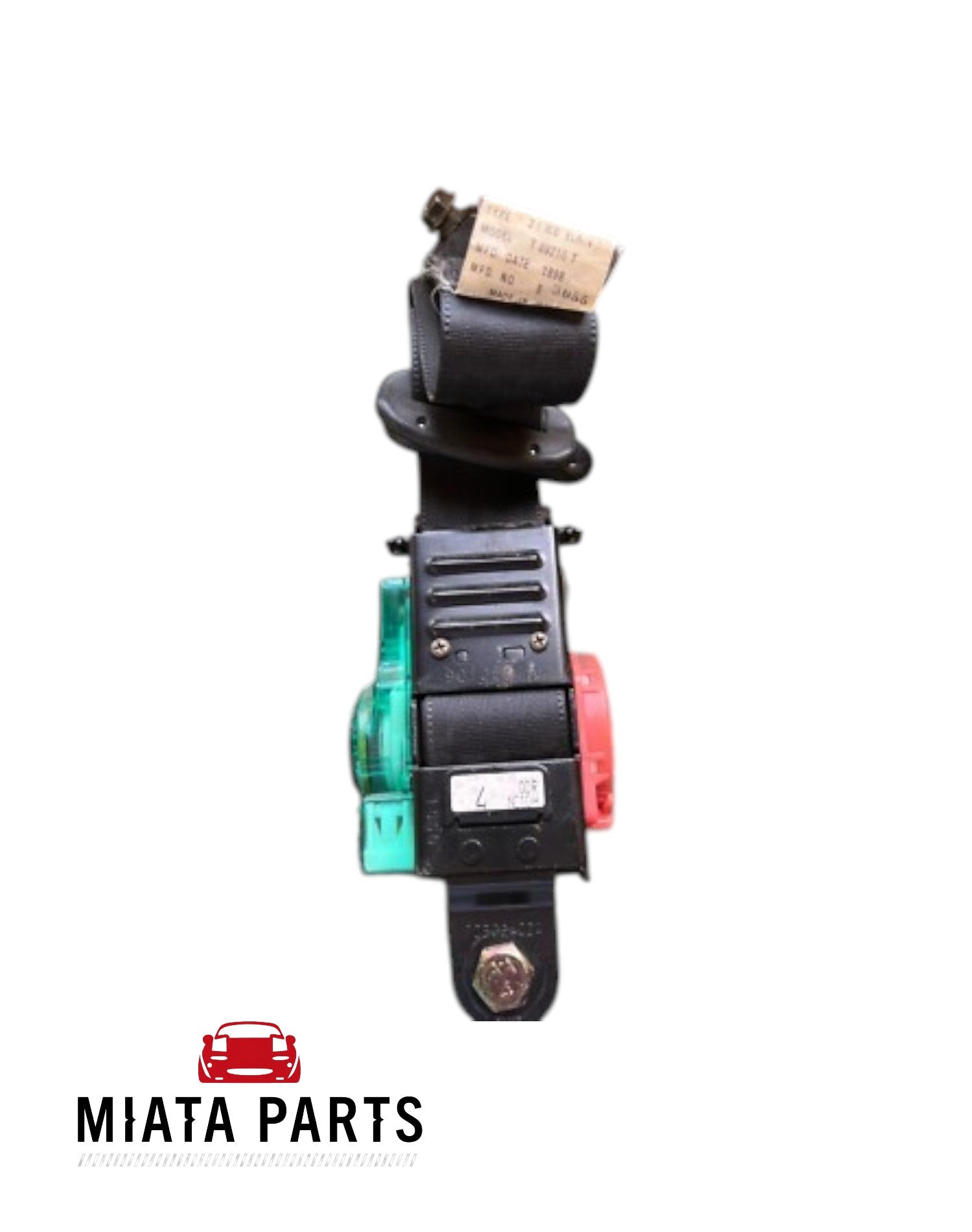 Miata Parts NZ used black seatbelt assembly for Mazda MX5 NB1 with original manufacturing tag