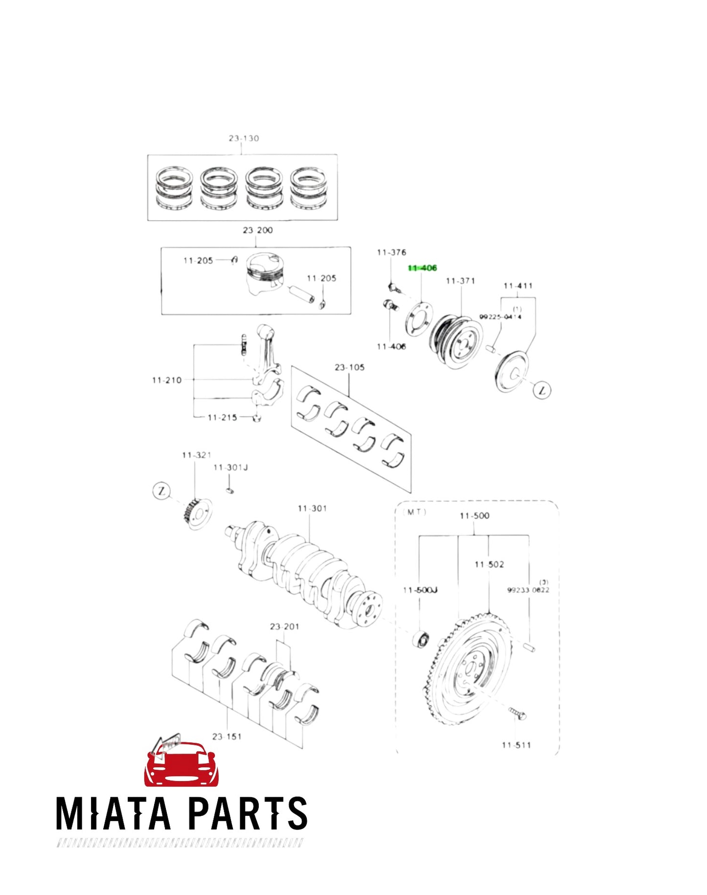 Genuine Mazda MX5 NA/NB long nose crank pulley boss plate diagram from Miata Parts NZ