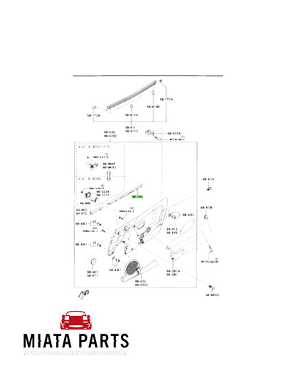 Miata Parts NZ genuine Mazda MX5 NA/NB inner doorcard weatherstrip diagram showing installation components