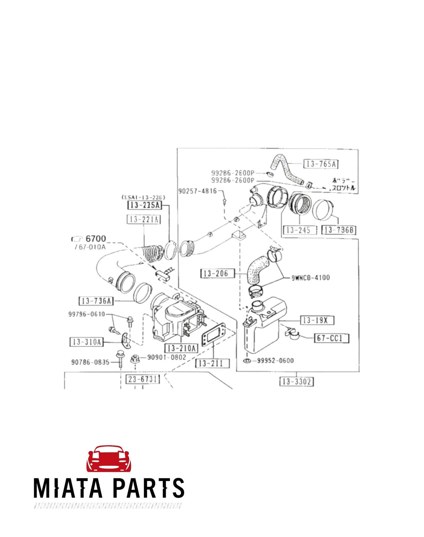 Miata Parts NZ diagram of MX5 NA airflow meter gasket and related components for 1989-1997 models.