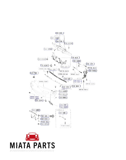 Genuine Mazda MX5 NA bumper side tab clip diagram from Miata Parts NZ for 1989-1998 model restoration