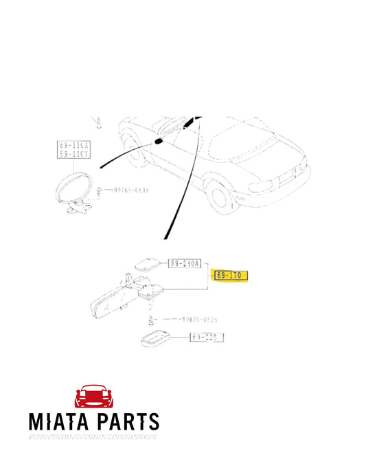 Miata Parts NZ genuine roof-mounted rear view mirror for 1989-1993 Mazda MX5 NA 1.6L.