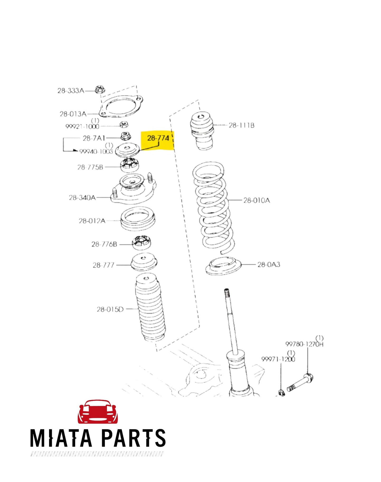 Genuine Mazda Miata Parts NZ front and rear upper damper retainer diagram for Mazda MX5 NB 1998-2005 suspension