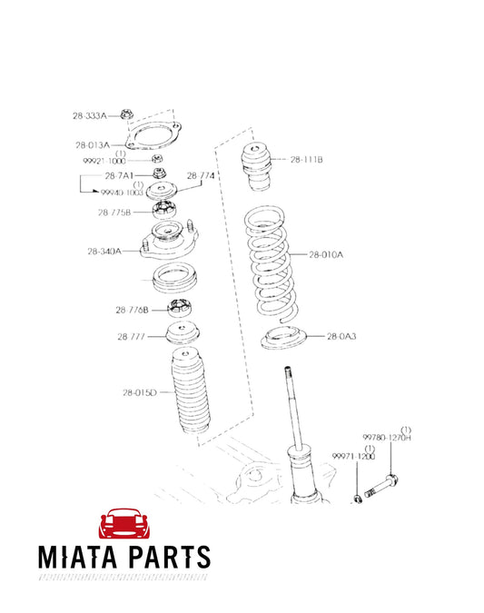 Genuine Mazda MX5 NB front and rear rubber sheet diagram from Miata Parts NZ for suspension assembly