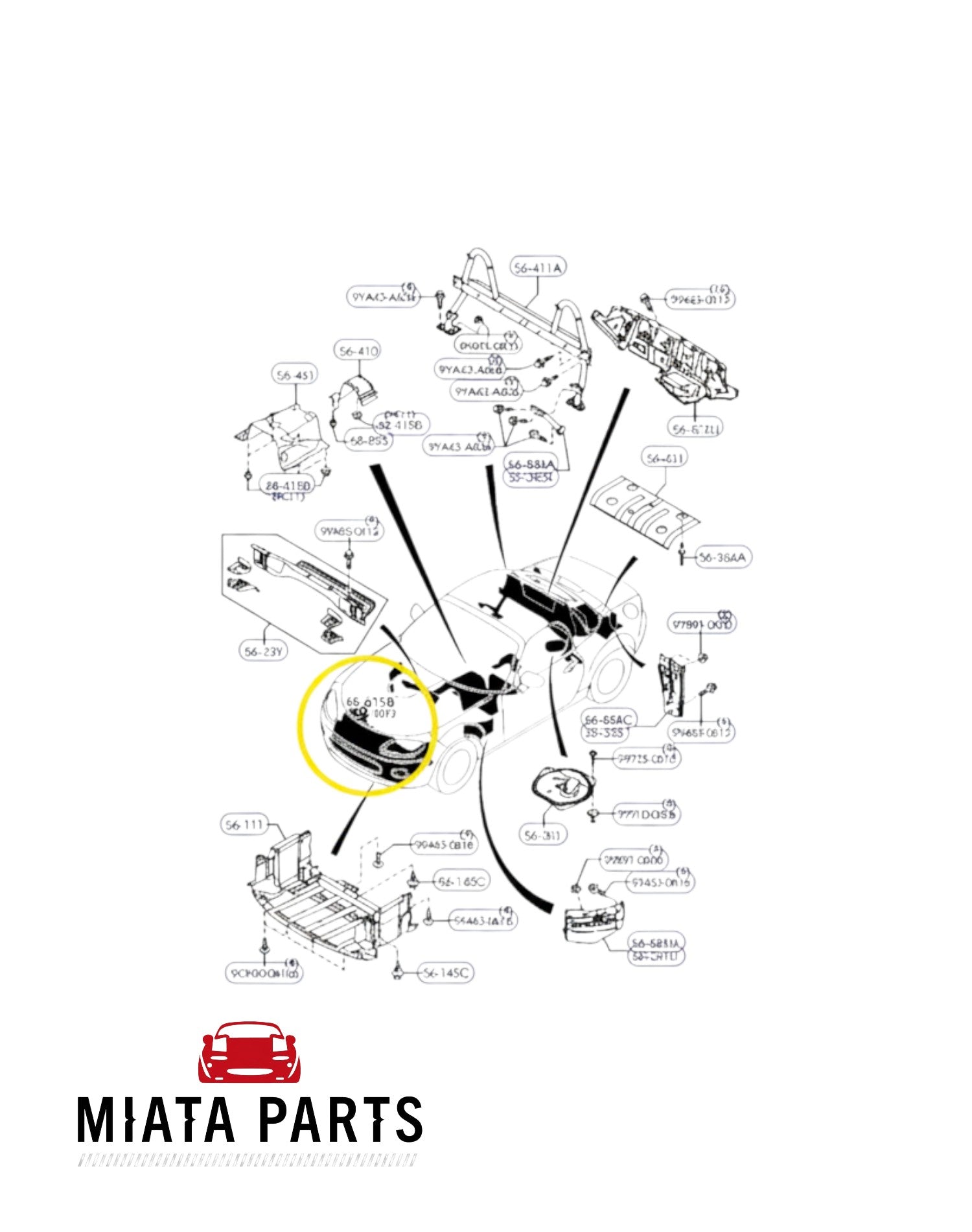 Genuine Mazda MX5 NC underbody transmission heatshield fastener diagram from Miata Parts NZ