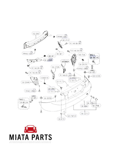 Genuine Mazda MX5 NC rear bumper screw from Miata Parts NZ, shown in a technical assembly diagram.