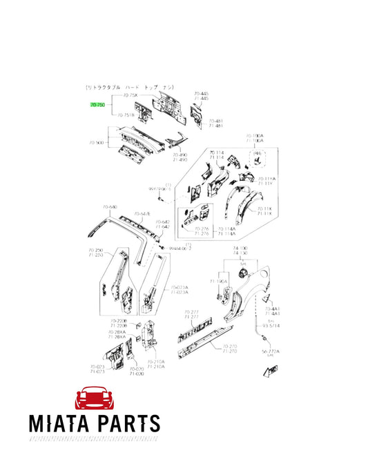 Miata Parts NZ genuine Mazda MX5 NC rear panel technical diagram for 2005-2015 models showing body assembly parts.