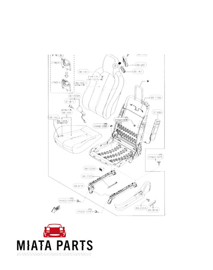 Genuine Mazda MX5 NC seat trim cover parts diagram from Miata Parts NZ showing seat assembly components