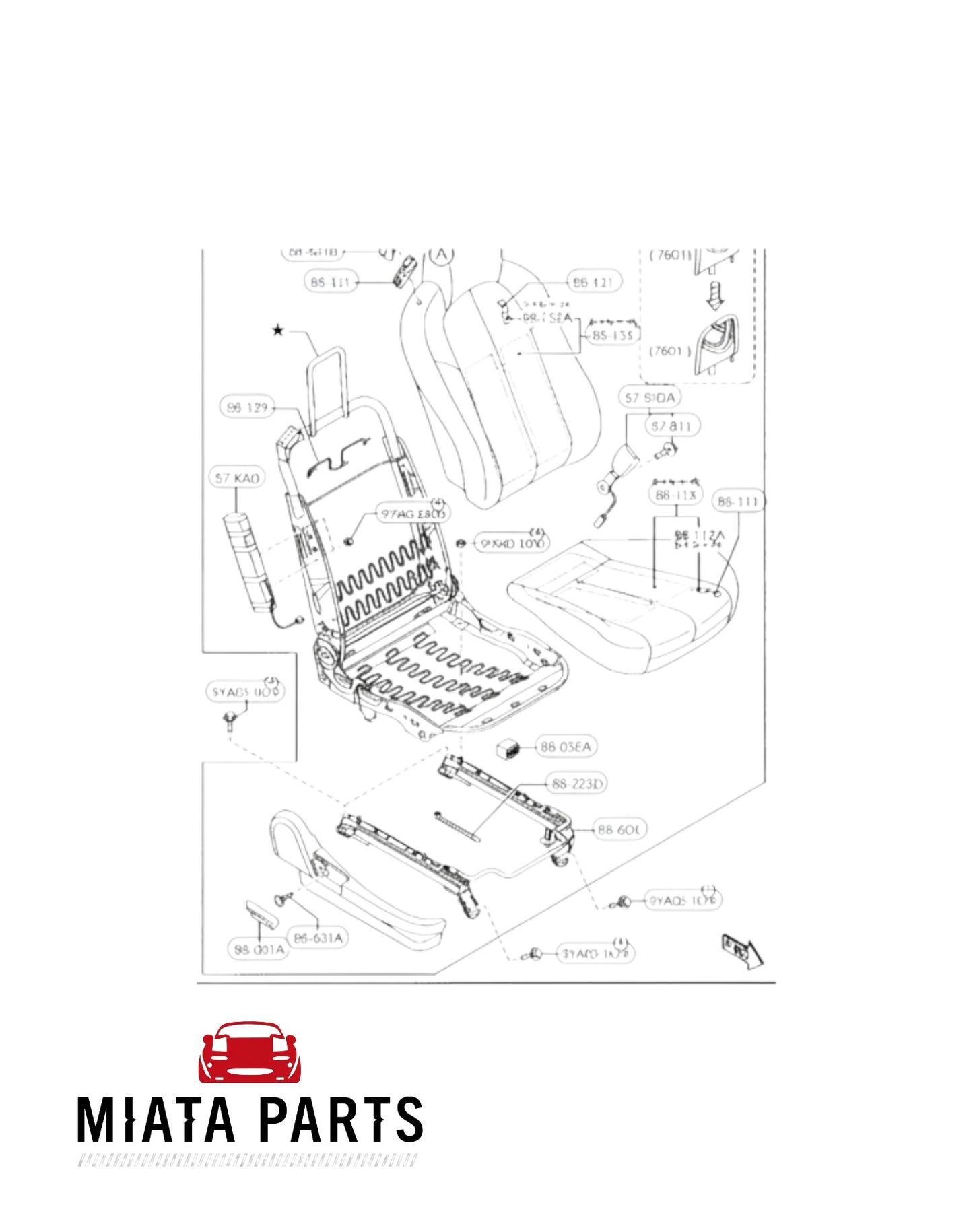 Genuine Mazda MX5 NC seat trim cover parts diagram from Miata Parts NZ for 2005-2015 models