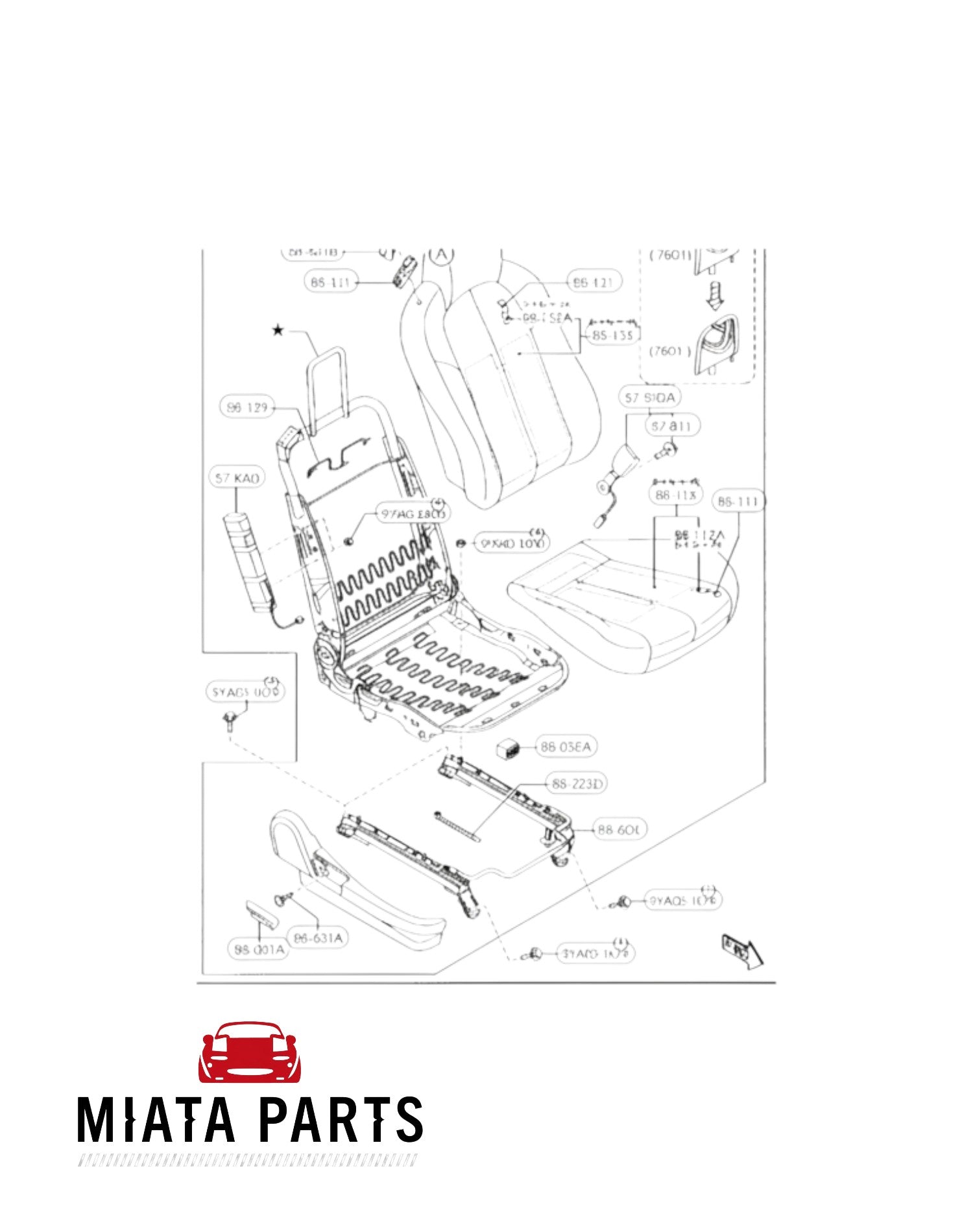 Genuine Mazda MX5 NC seat trim cover parts diagram from Miata Parts NZ for 2005-2015 models