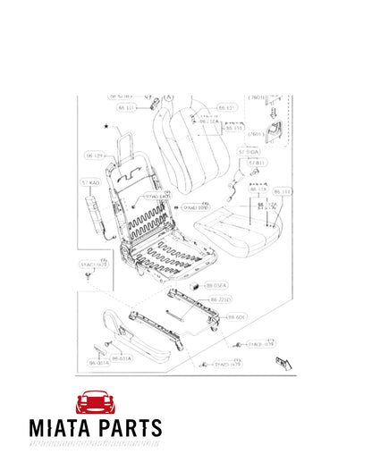 Genuine Mazda MX5 NC seat trim cover parts diagram from Miata Parts NZ for 2005-2015 models