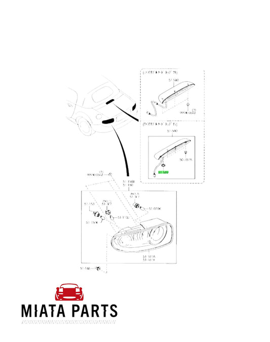 Miata Parts NZ genuine Mazda MX5 NC high stop light gasket shown in a technical parts diagram