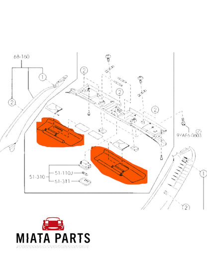 Miata Parts NZ genuine Mazda MX5 NC sun visor parts diagram highlighting the sun visor assembly components.