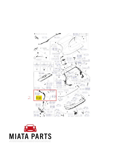Miata Parts NZ genuine Mazda MX5 ND soft top window seal diagram highlighting specific replacement parts.