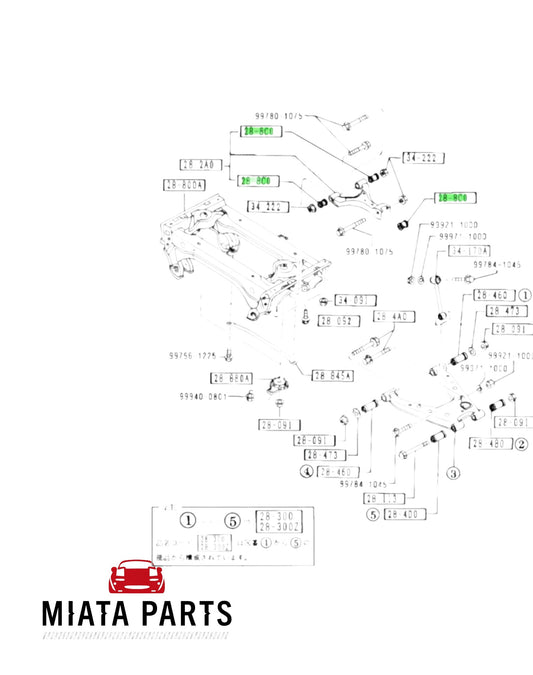 Miata Parts NZ aftermarket upper rear arm bushing diagram for Mazda MX5 NA and NB models