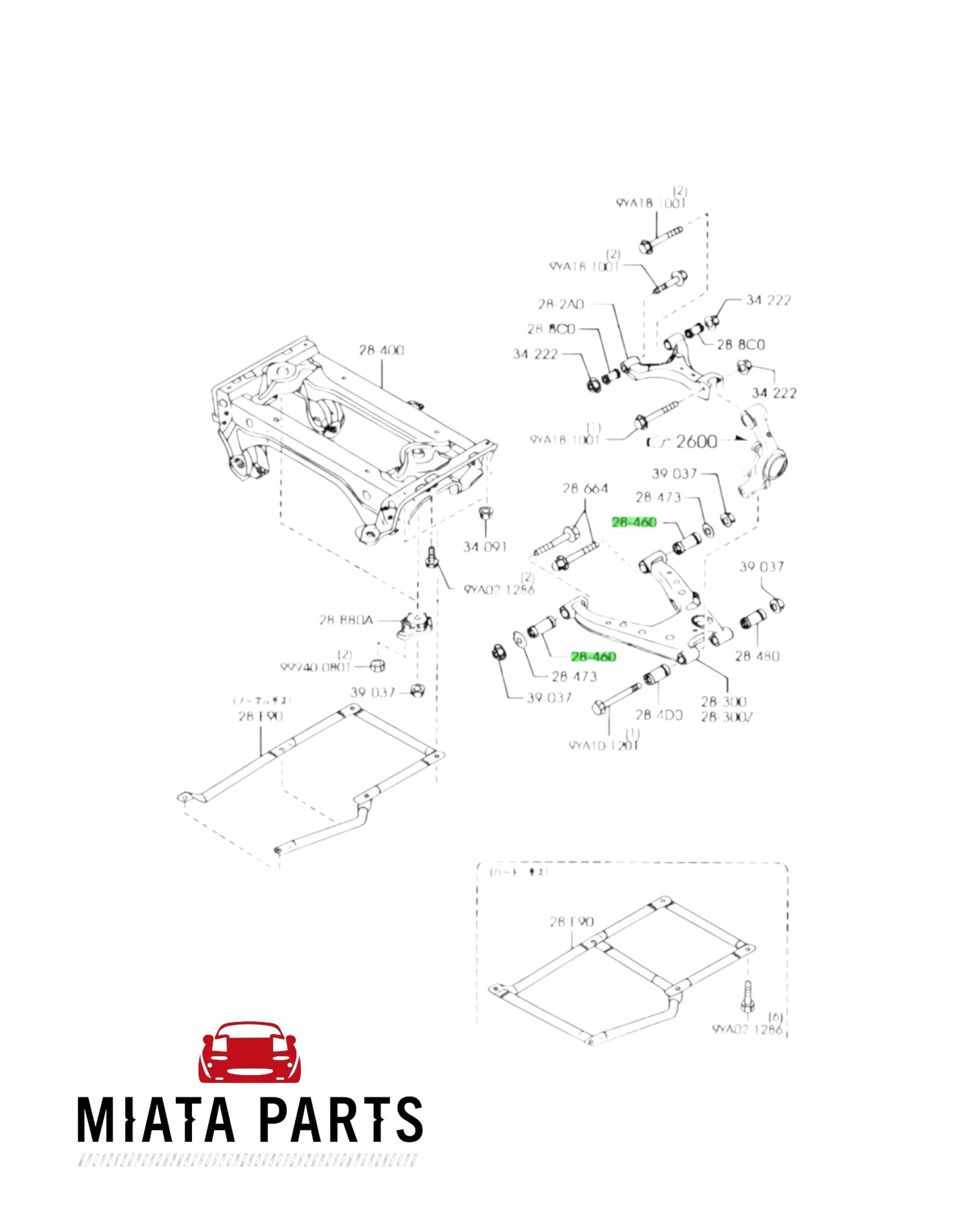 Miata Parts NZ aftermarket 70A lower rear-inner suspension bushing for Mazda MX5 NA and NB models in technical diagram