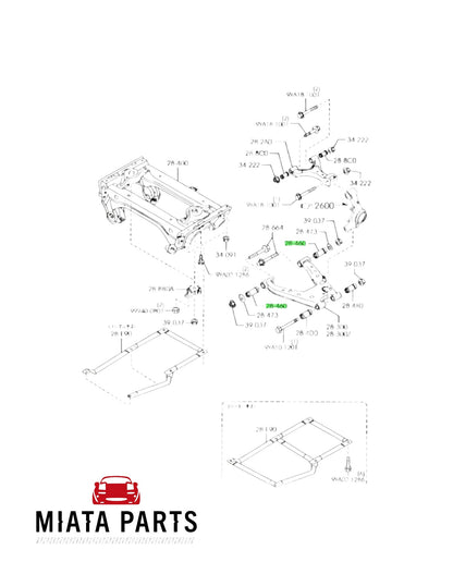 Miata Parts NZ aftermarket 70A lower rear-inner suspension bushing for Mazda MX5 NA and NB models in technical diagram
