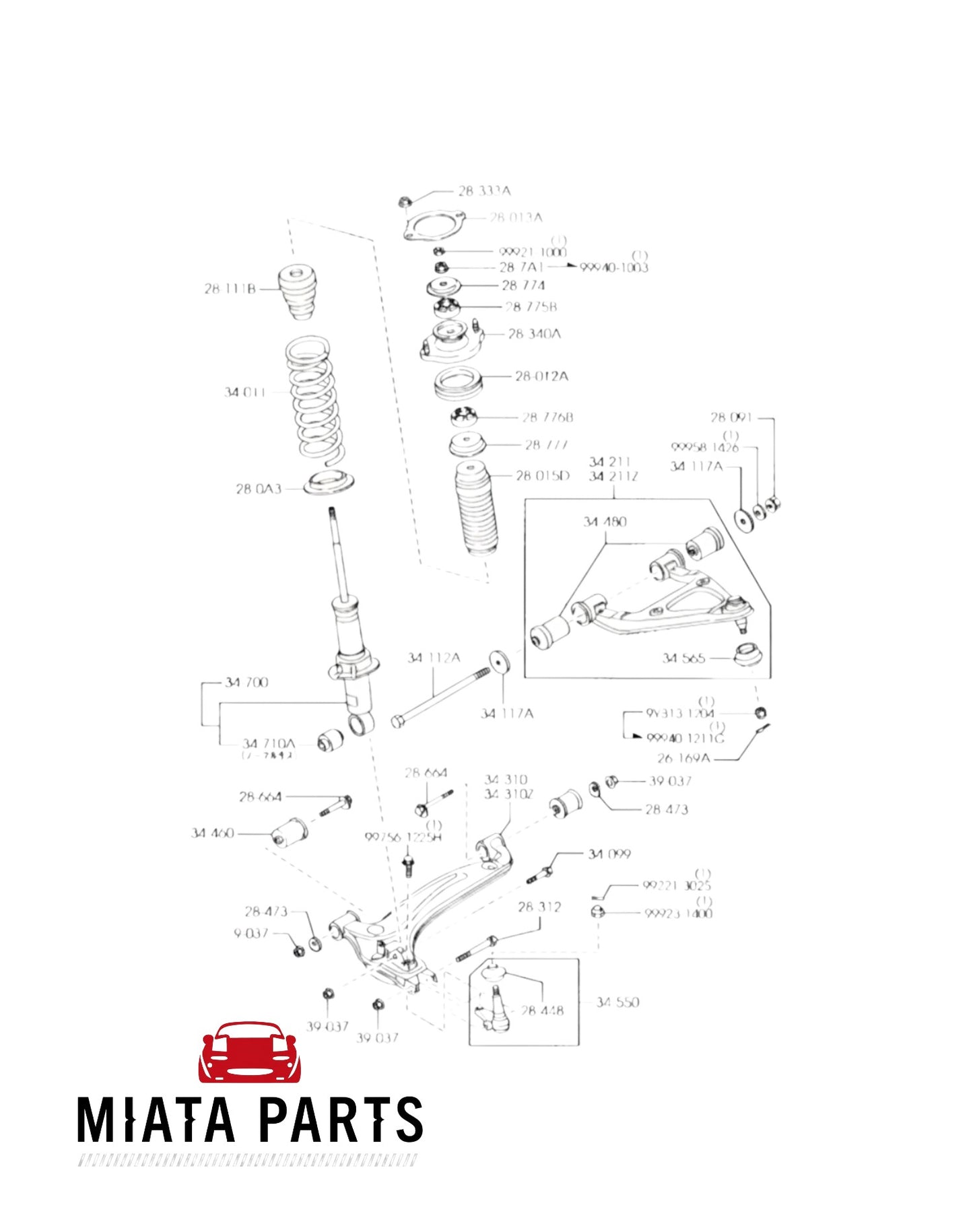 Miata Parts NZ aftermarket lower front-rear arm bushing diagram for Mazda MX5 NA and NB suspension assembly
