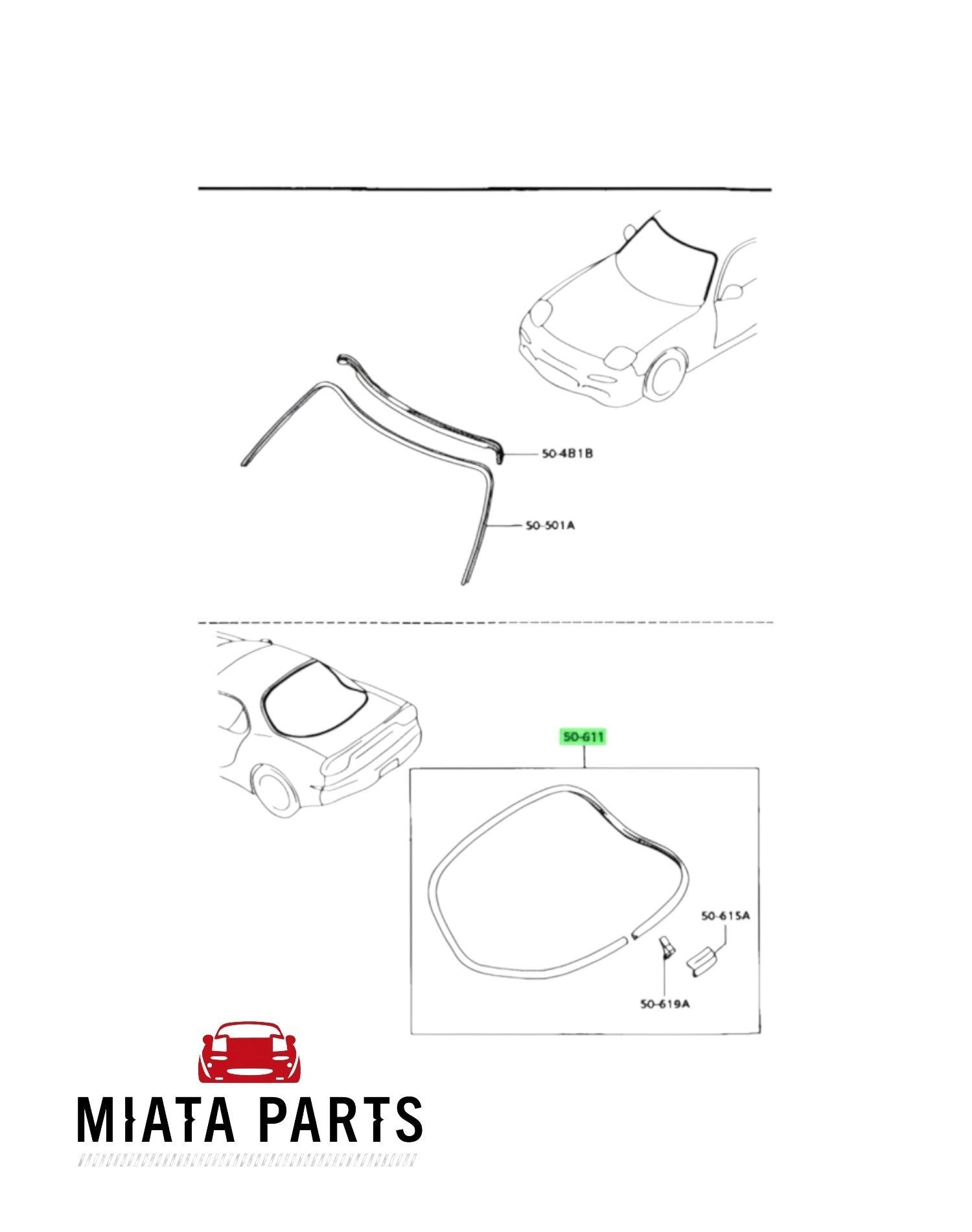 Miata Parts NZ RX7 FD rear outer windscreen molding, genuine Mazda part for 1992-2002 models.